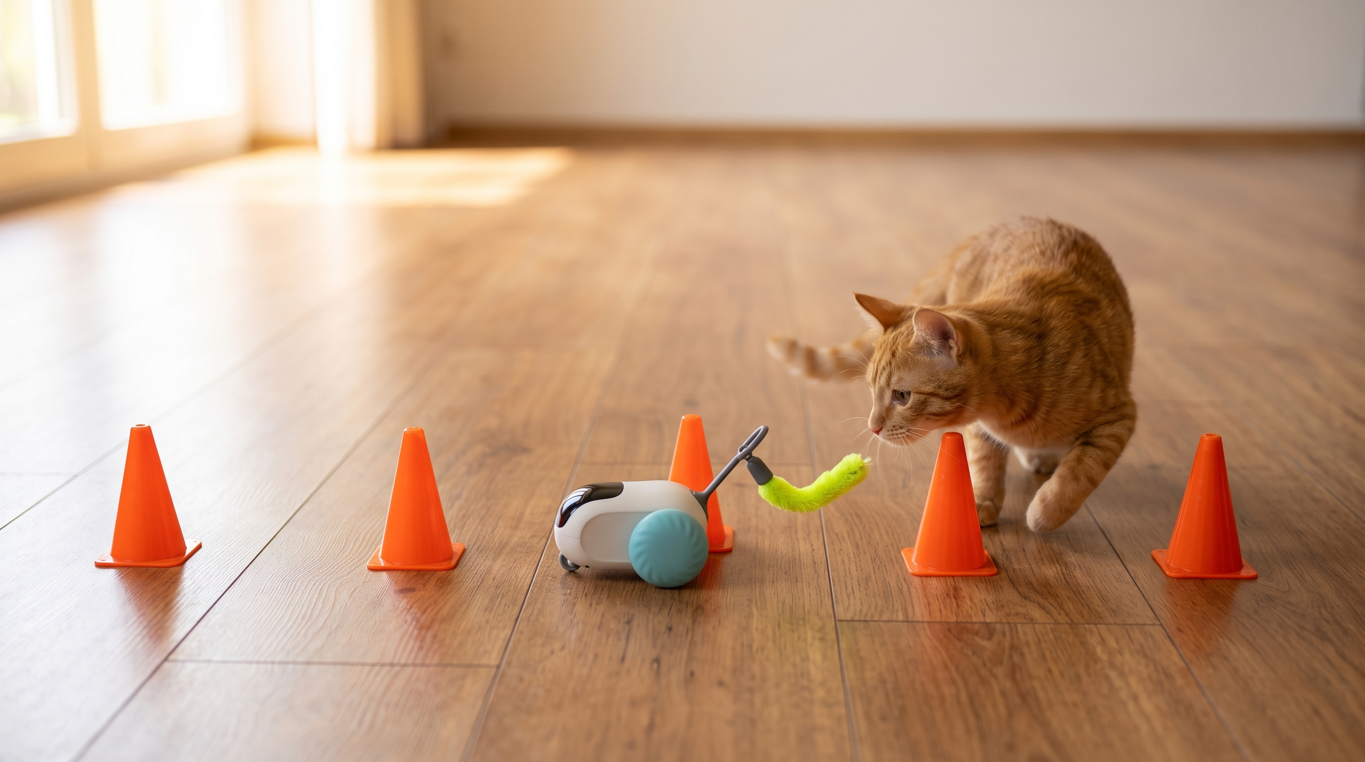 Cat and TurboChase weaving through cones - desktop