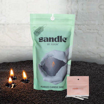 Sandle by Foton Pearled Candle 10 Oz – Black Unscented Non Toxic Luxury Long Lasting Sand Candles up to 60 Hours - Refillable Sand Candle with 15 Wicks for Candle Making
